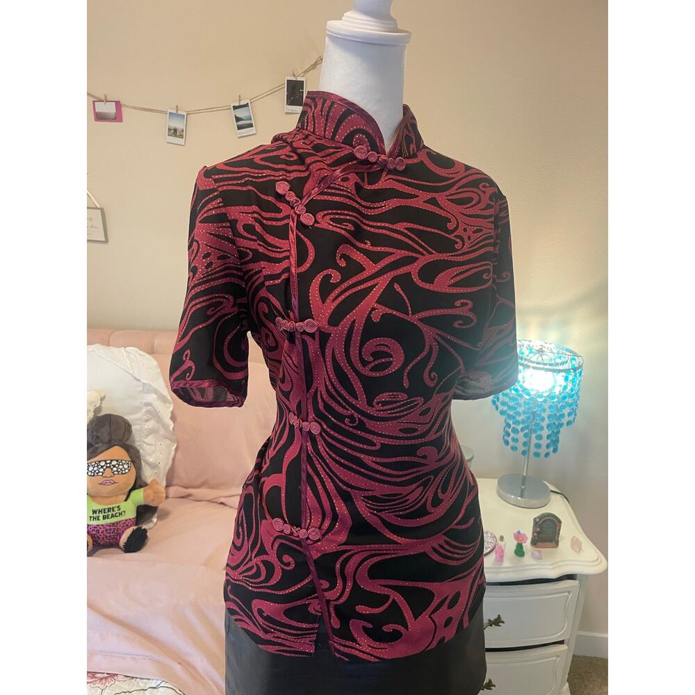 red and black asain style vintage top